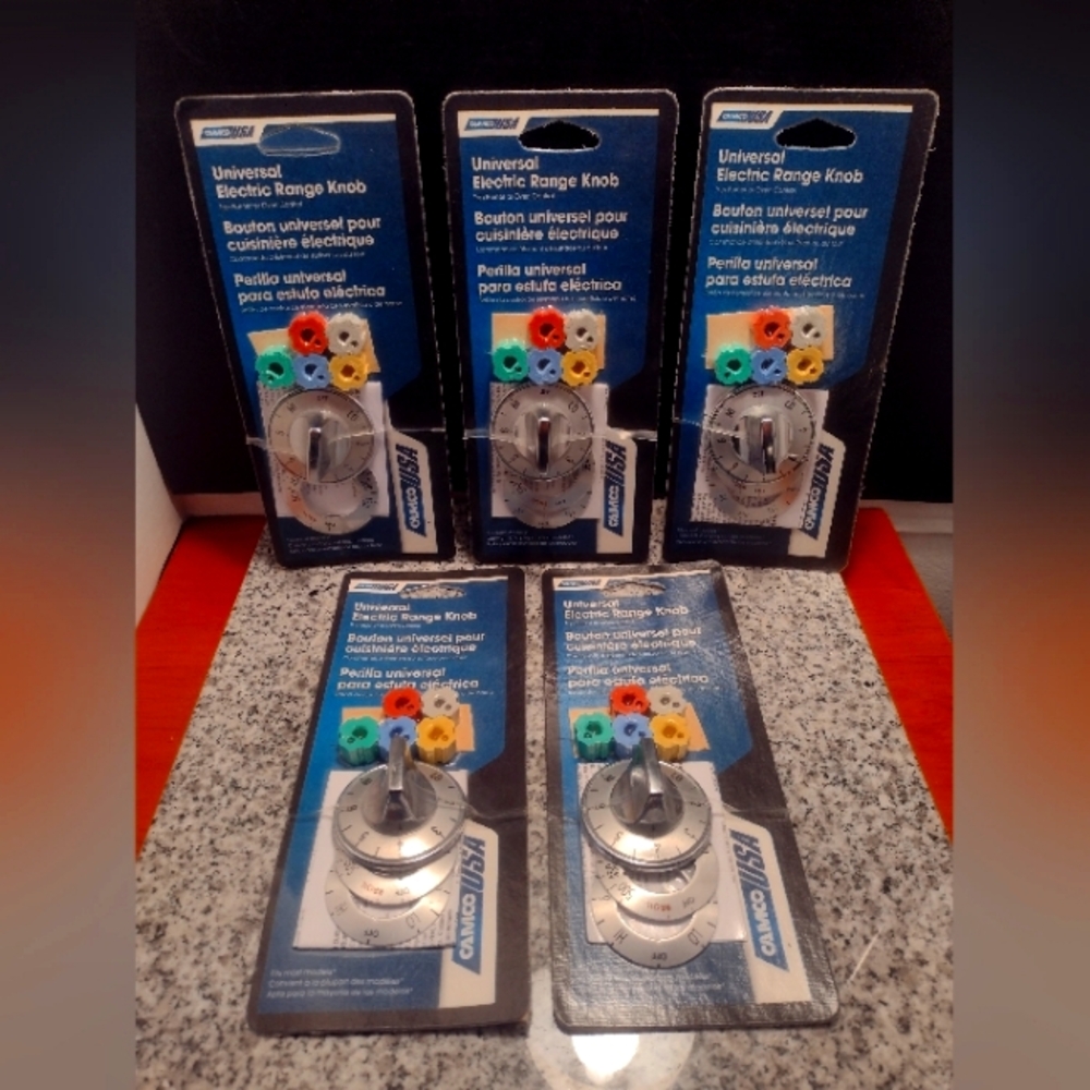 5 STOVE BURNER KNOBS. UNIVERSAL CHROME ELECTRIC STOVE TOP RANGE KNOB. CAMCO 0093